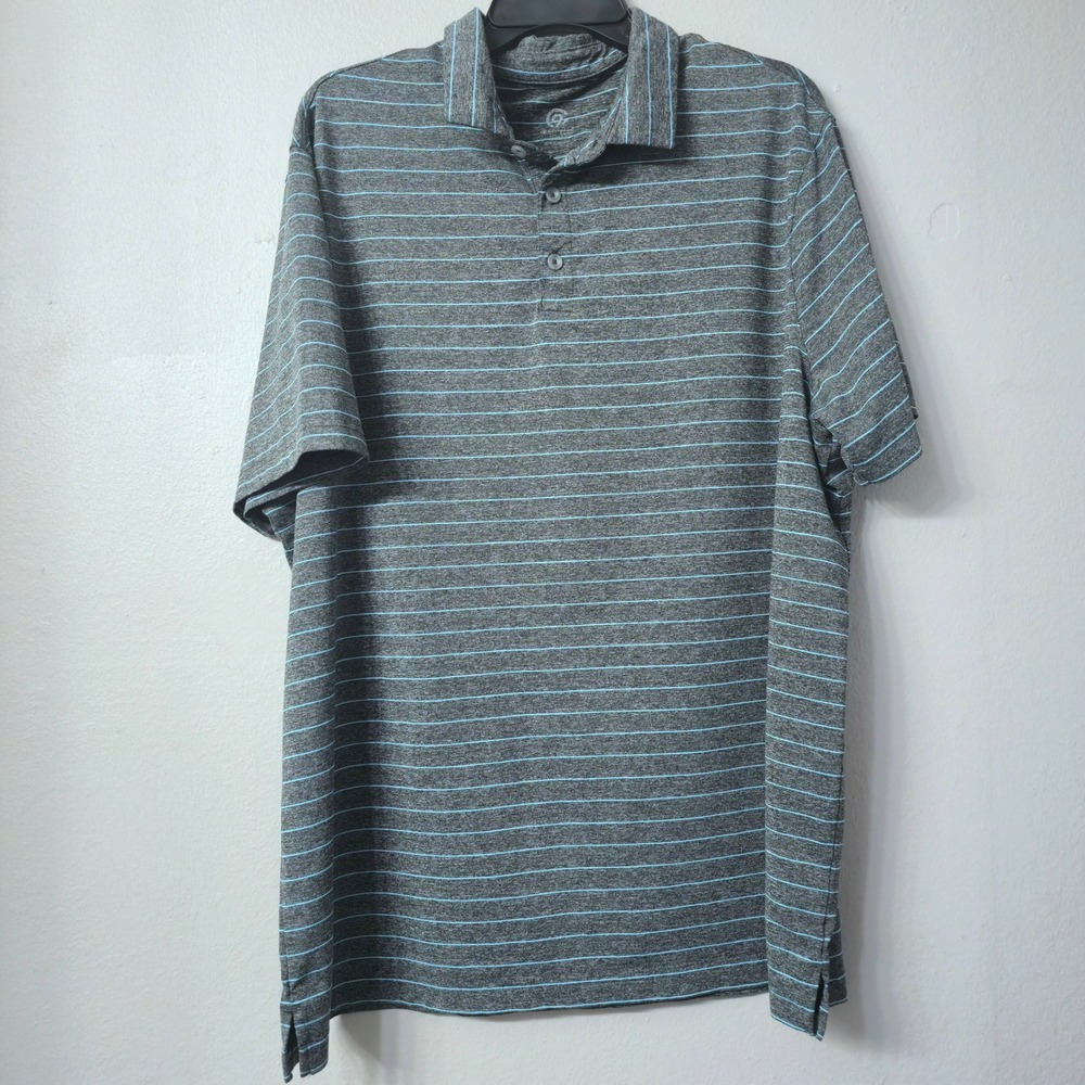 Champion C9 Mens XXL Golf Polo Shirt Gray Blue Striped Performance Short Sleeve